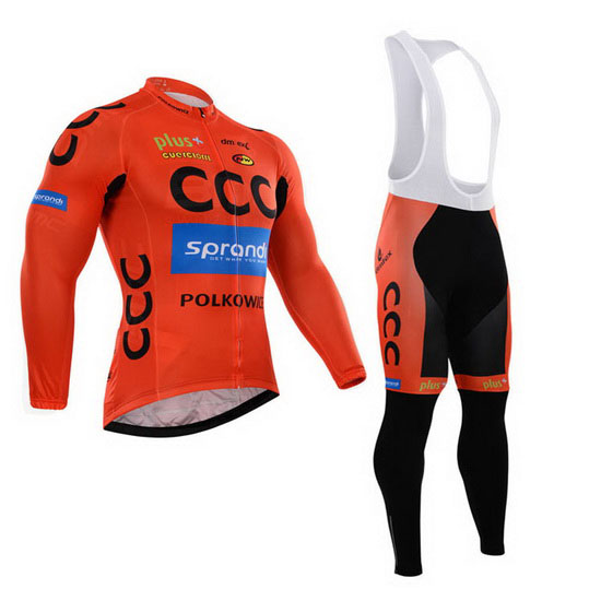 2015 Maillot CCC Tirantes Mangas Largas Negro Y Naranja